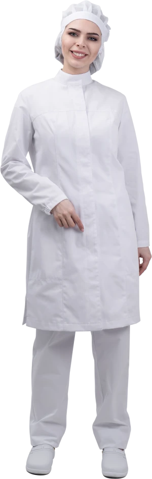 Халат женский АПРЕЛИЯ ХАССП от механических воздействий и ОПЗ, белый Хал 888