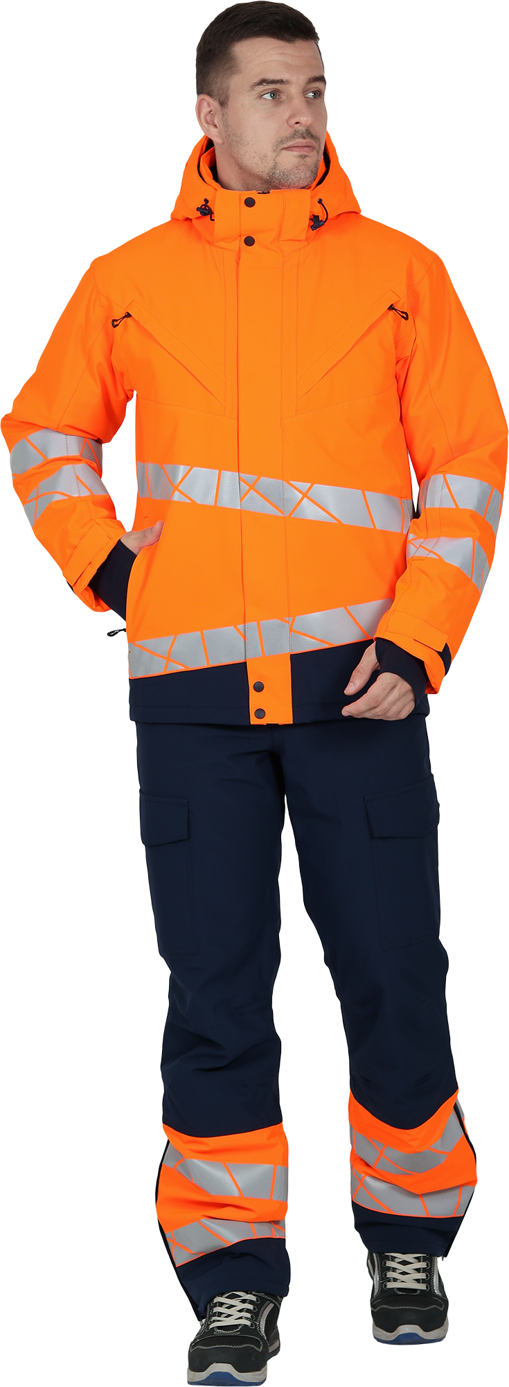 Куртка мужская утепленная ACTIVE, флуоресцентный оранжевый-синий
