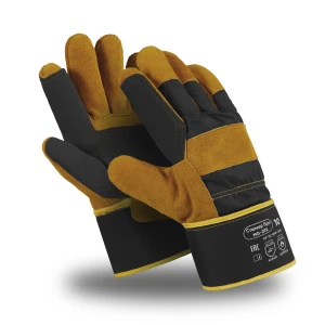 Перчатки СТАЛКЕР ПРО (MG-292), спилковые комбинированные, усиленные, крага, цвет коричнево-синий Пер 685