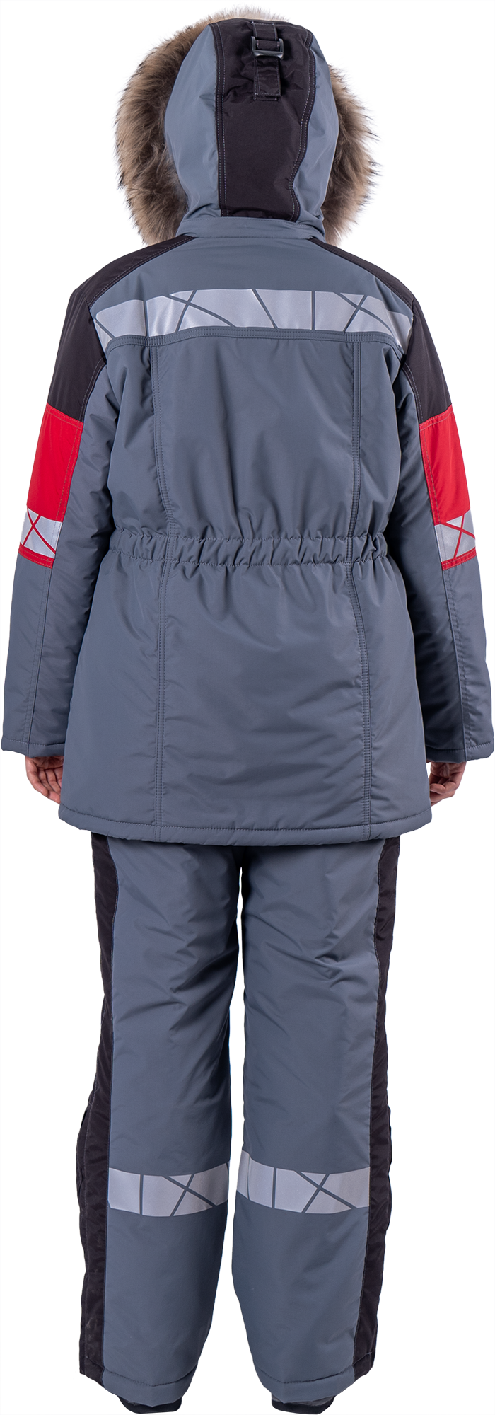 Куртка женская ХАЙ-ТЕК SAFETY от пониженных температур воздуха и ветра, механических воздействий и ОПЗ, серый/красный/черный Кур 237