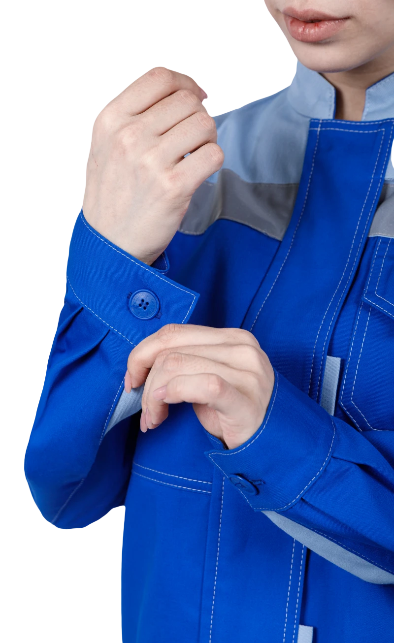 Костюм женский РАЦИОНАЛИЗАТОР от механических воздействий и ОПЗ (куртка, брюки), цвет василёк/серый Кос 795