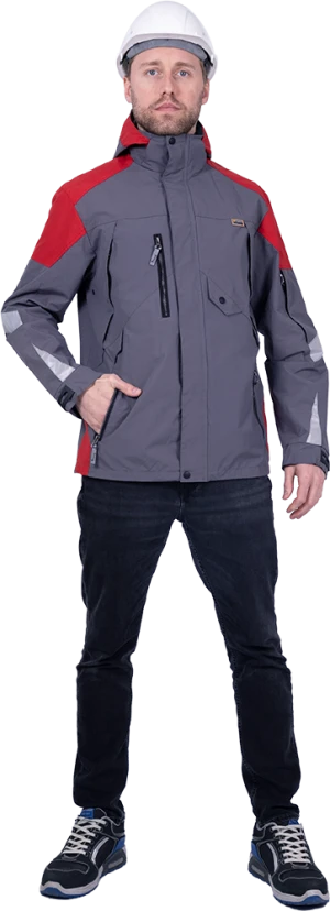 Куртка-штормовка РЕСПЕКТ, серый-красный Кур 704