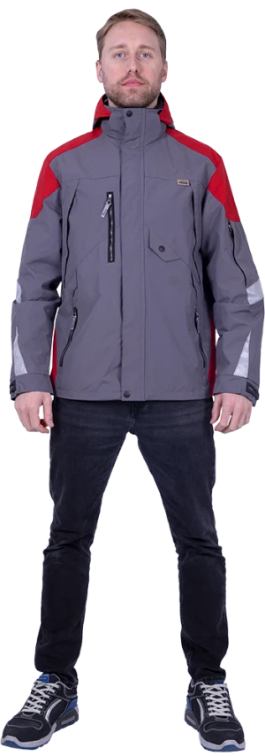 Куртка-штормовка РЕСПЕКТ, серый-красный