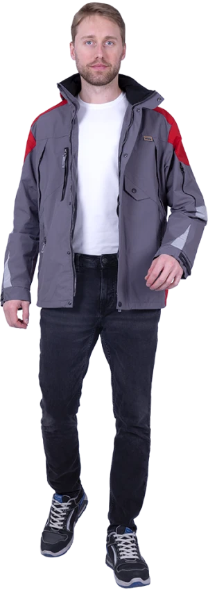 Куртка-штормовка РЕСПЕКТ, серый-красный Кур 704
