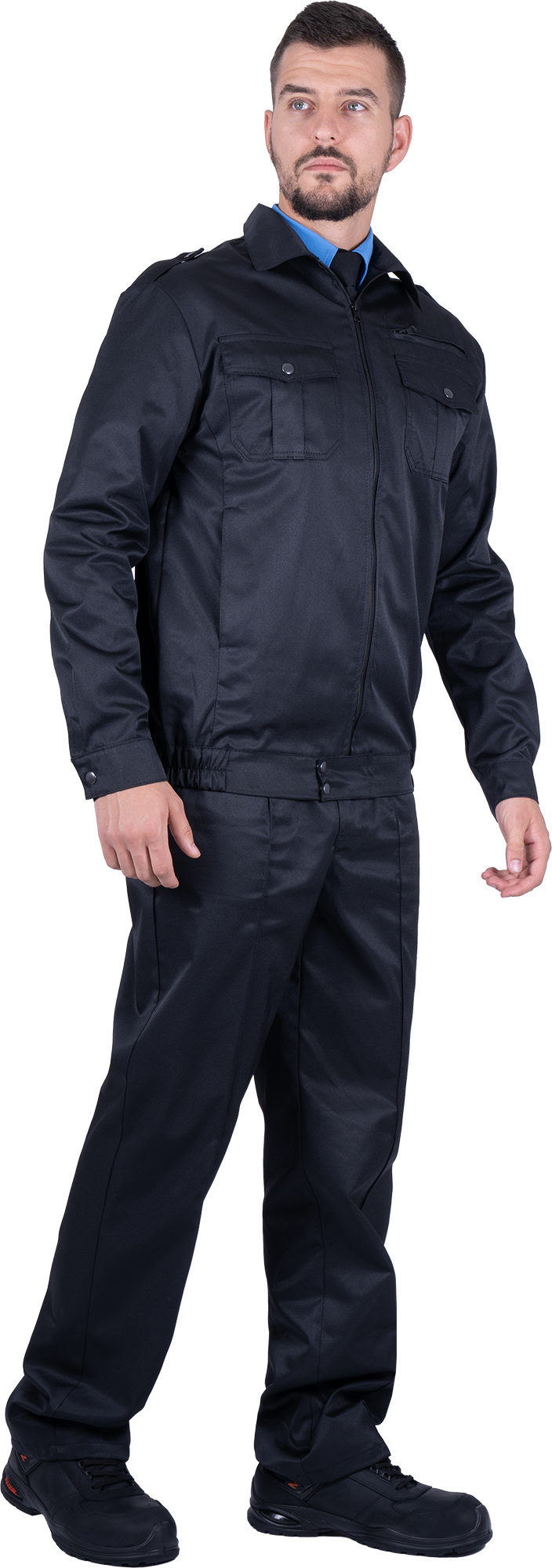 Костюм мужской ОХРАНА от механических воздействий и ОПЗ (куртка, брюки), черный Кос 401