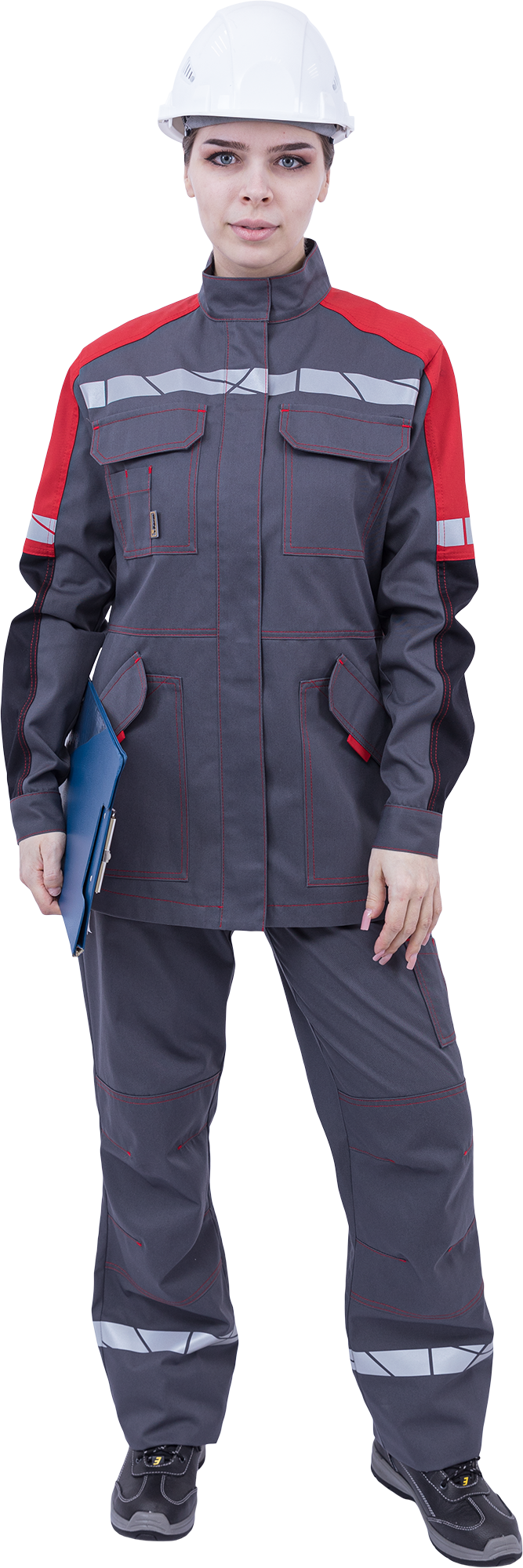 Куртка женская ХАЙ-ТЕК SAFETY от механических воздействий и ОПЗ, серый/красный/черный Кур 421