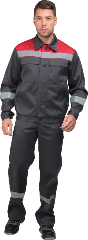 Костюм МАСТЕР ЛЮКС летний, серый-красный (Куртка+полукомбинезон) Кос 459