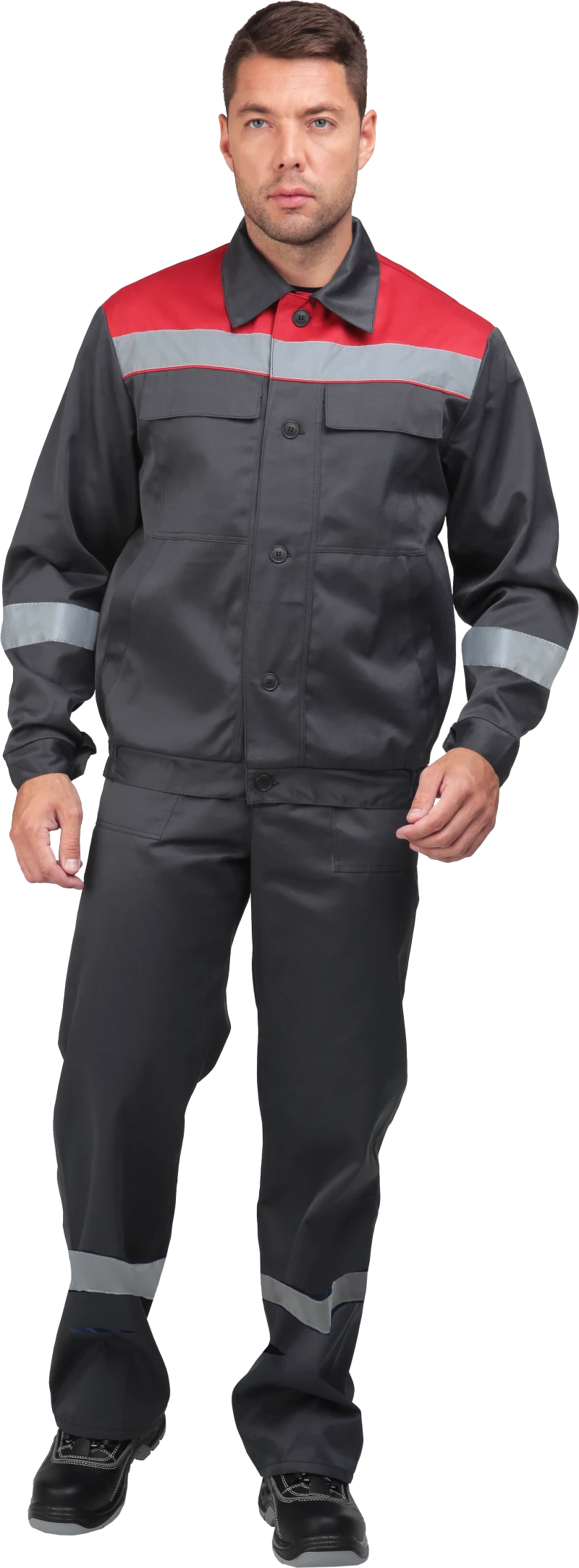 Костюм МАСТЕР ЛЮКС летний, серый-красный (Куртка+полукомбинезон) Кос 459