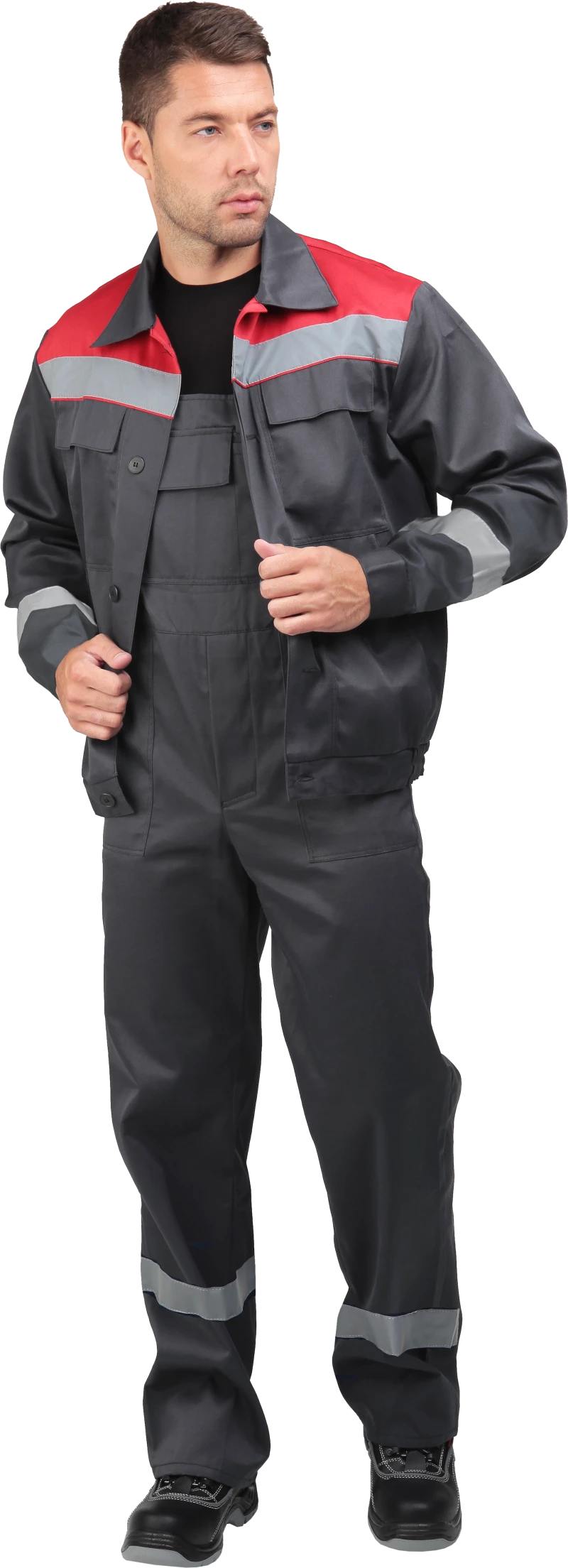 Костюм МАСТЕР ЛЮКС летний, серый-красный (Куртка+полукомбинезон) Кос 459