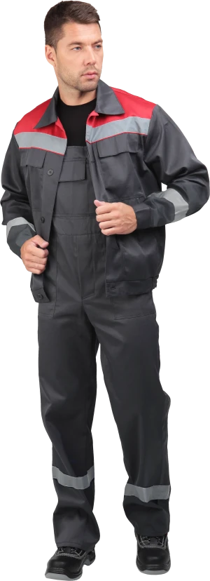 Костюм МАСТЕР ЛЮКС летний, серый-красный (Куртка+полукомбинезон) Кос 459