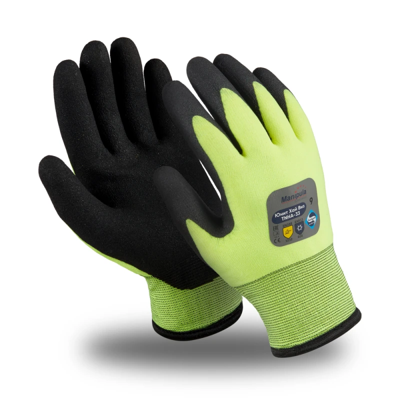 Перчатки ЮНИТ ХАЙ ВИЗ (WG-781), акрил, нейлон, HPT® 1/2, цвет черно-салатовый Пер 653