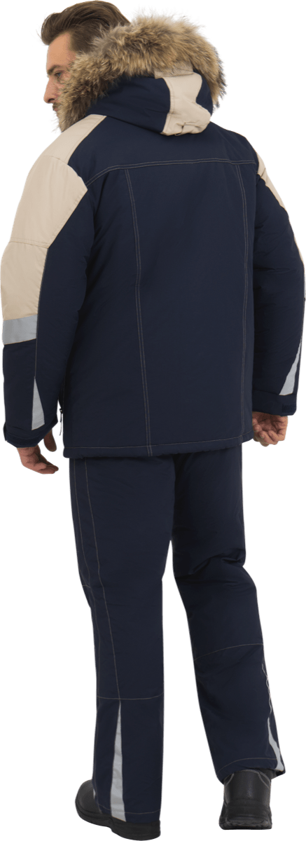 Куртка мужская ХАЙ-ТЕК от пониженных температур воздуха и ветра, механических воздействий и ОПЗ, синий/бежевый Кур 323