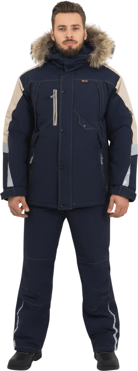 Куртка мужская ХАЙ-ТЕК от пониженных температур воздуха и ветра, механических воздействий и ОПЗ, синий/бежевый Кур 323