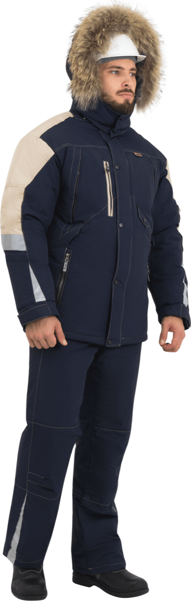 Куртка мужская ХАЙ-ТЕК от пониженных температур воздуха и ветра, механических воздействий и ОПЗ, синий/бежевый Кур 323