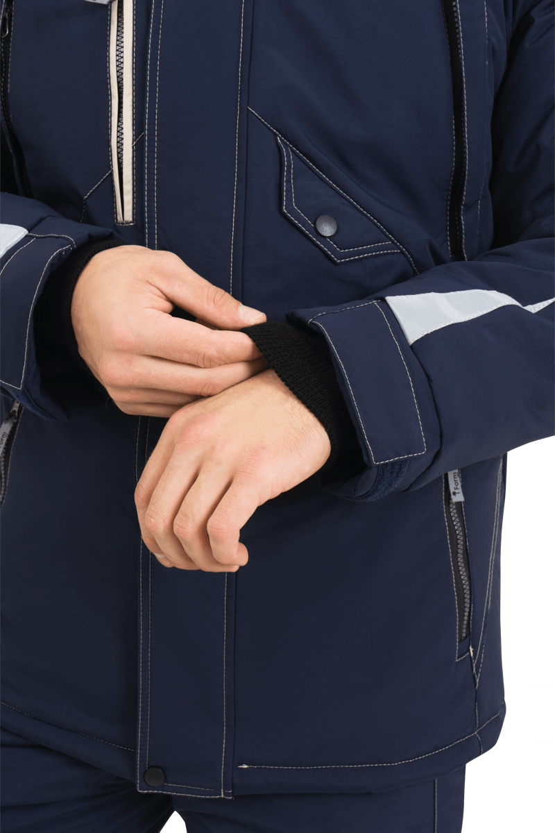 Куртка мужская ХАЙ-ТЕК от пониженных температур воздуха и ветра, механических воздействий и ОПЗ, синий/бежевый Кур 323