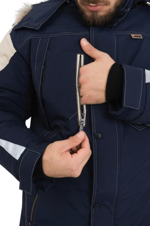 Куртка мужская ХАЙ-ТЕК от пониженных температур воздуха и ветра, механических воздействий и ОПЗ, синий/бежевый Кур 323