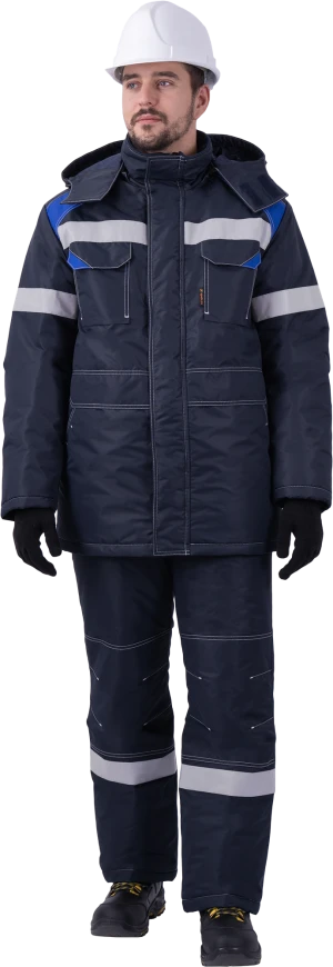 Костюм мужской СТАРАТЕЛЬ от пониженных температур воздуха, механических воздействий и ОПЗ (куртка, брюки), синий/василёк Кос 204.1