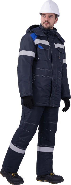 Костюм мужской СТАРАТЕЛЬ от пониженных температур воздуха, механических воздействий и ОПЗ (куртка, брюки), синий/василёк Кос 204.1