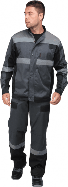 Костюм мужской ГРАНИТ от механических воздействий и ОПЗ (куртка, полукомбинезон), серый/черный Кос 574